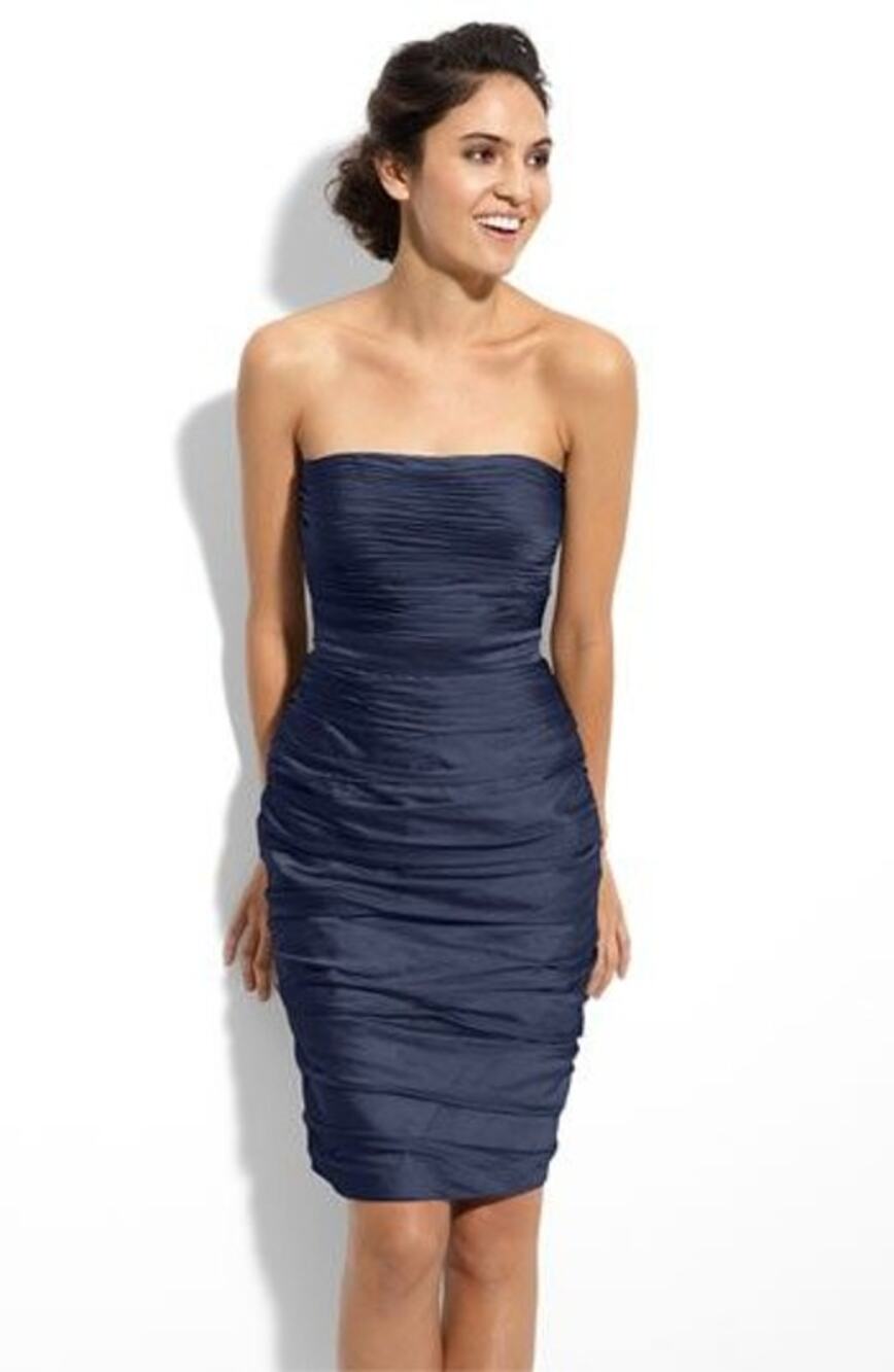 ML Monique Lhuillier Dress Womens 6 Ruched Mini Strapless Cationic Chiffon Navy